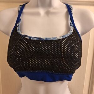 ZELLA Strappy mesh black blue sports bra